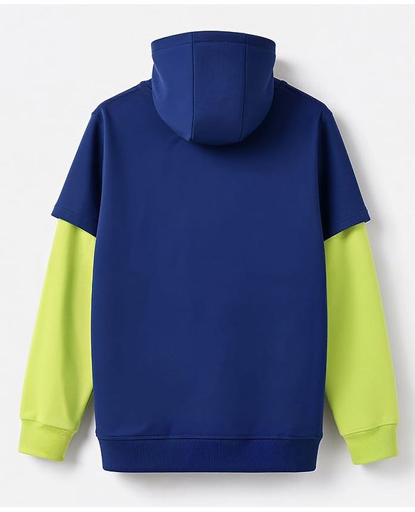 Pine Kids Cotton Knit Hooded Sweatshirt with Full Sleeves and Together Stronger Text Print - Blue
