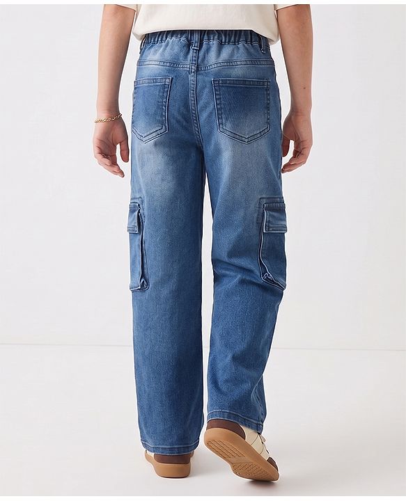 Pine Kids Denim Woven Full Length Jeans With Cargo Pockets - Navy blue