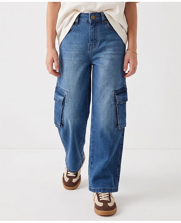 Pine Kids Denim Woven Full Length Jeans With Cargo Pockets - Navy blue