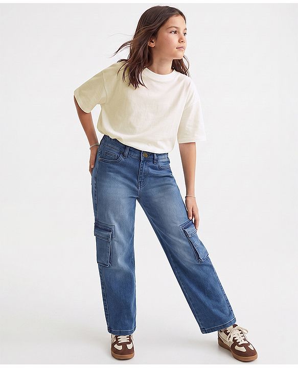 Pine Kids Denim Woven Full Length Jeans With Cargo Pockets - Navy blue