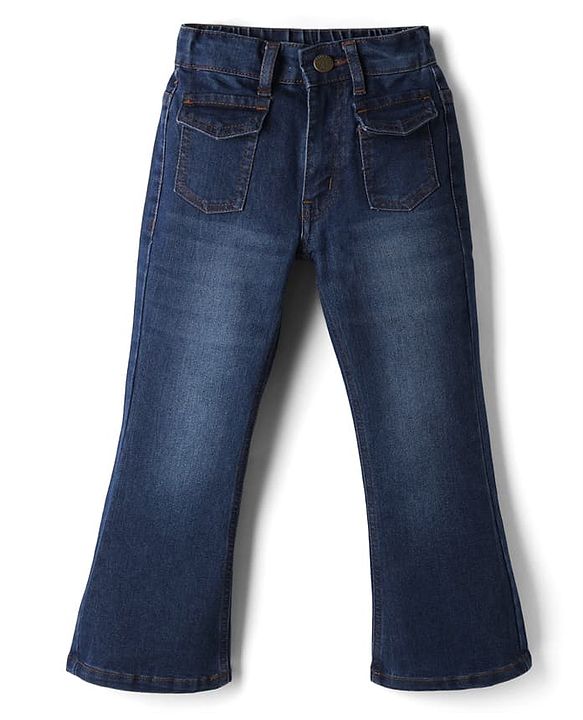 Pine Kids Denim Woven Full Length Washed Flared Jeans - Navy Blue