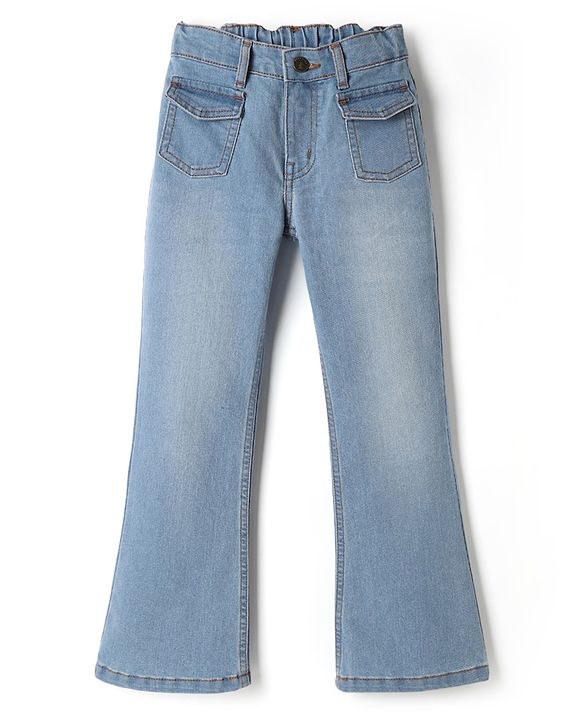 Pine Kids Denim Woven Full Length Washed Flared Jeans - Navy Blue