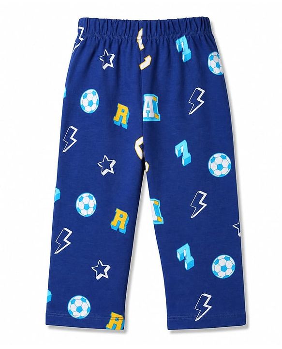 Babyhug 100% Cotton Knit Full Sleeves Alphabets Printed Co-Ords Shirt & Pyjama Night Suit - Navy Blue