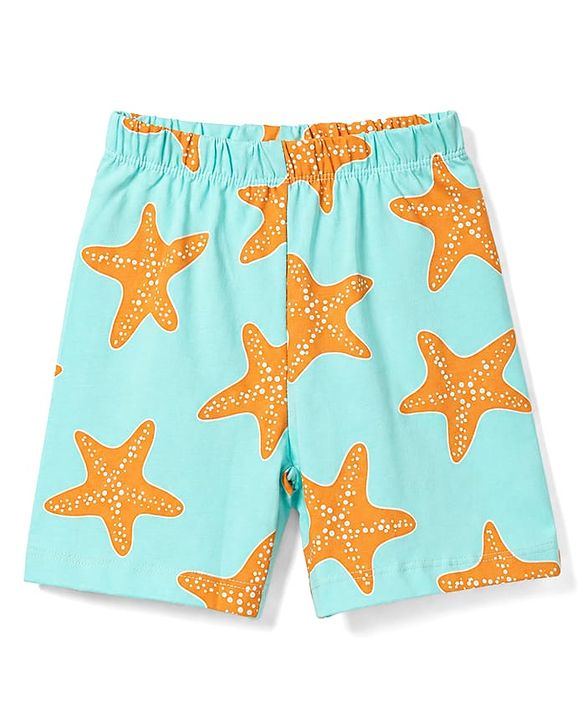 Babyhug 100% Cotton Knit Half Sleeves Co-Ords Star Printed Shirt & Shorts NIght Suit - Sea Green