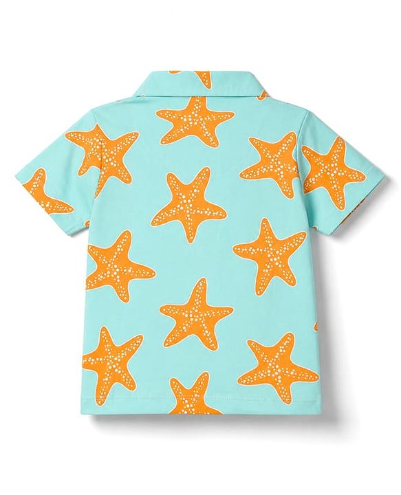 Babyhug 100% Cotton Knit Half Sleeves Co-Ords Star Printed Shirt & Shorts NIght Suit - Sea Green