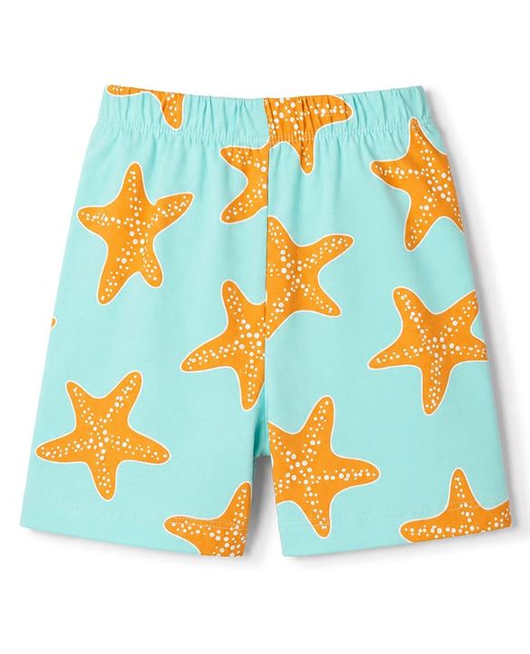 Babyhug 100% Cotton Knit Half Sleeves Co-Ords Star Printed Shirt & Shorts NIght Suit - Sea Green