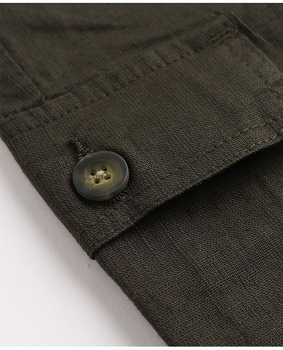 Pine Kids Cotton Elastane Woven Cargo Full Length Solid Trouser in Olive Green
