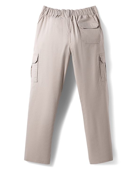 Pine Kids Cotton Elastane Woven Full Length Solid Trouser - Beige