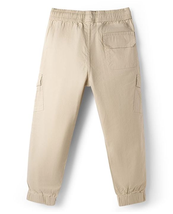 Pine Kids Woven Full Length Solid Trouser With Cargo Pockets - Beige
