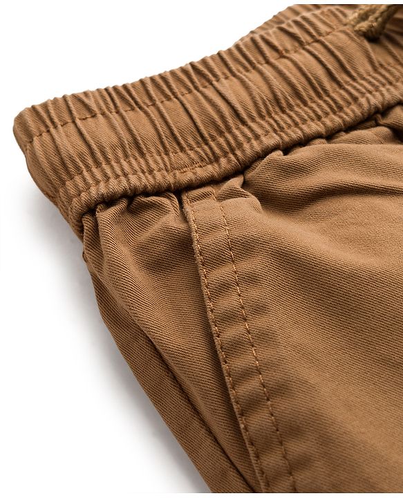 Pine Kids Cotton Elastane Woven Full Length Solid Trouser With Cargo Pockets - Brown