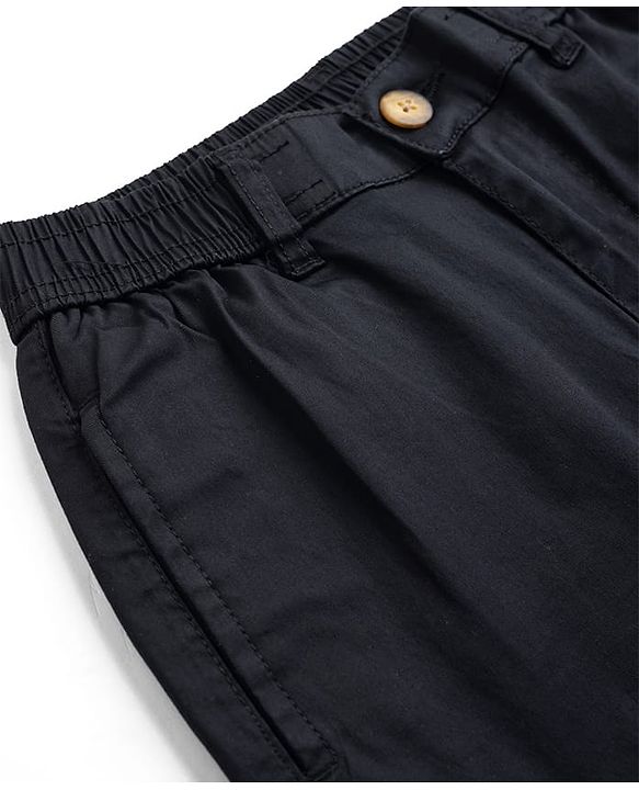 Pine Kids Cotton Elastane Woven Full Length Solid Color Trousers with Cargo Pockets  - Black