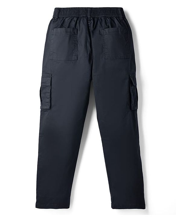 Pine Kids Cotton Elastane Woven Full Length Solid Color Trousers with Cargo Pockets  - Black