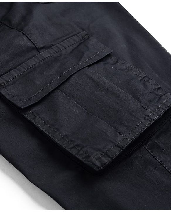 Pine Kids Cotton Elastane Woven Full Length Solid Color Trousers with Cargo Pockets  - Black