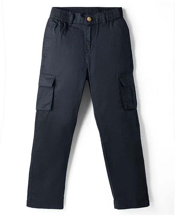 Pine Kids Cotton Elastane Woven Full Length Solid Color Trousers with Cargo Pockets  - Black