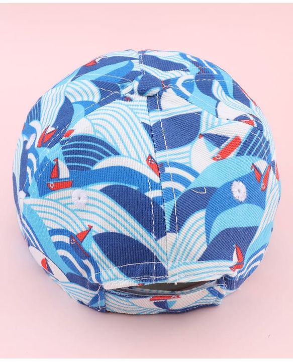 Babyhug Twill 100% Cotton Woven Baseball Cap With Ship Print Blue - Diameter 21 cm