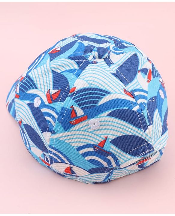 Babyhug Twill 100% Cotton Woven Baseball Cap With Ship Print Blue - Diameter 21 cm