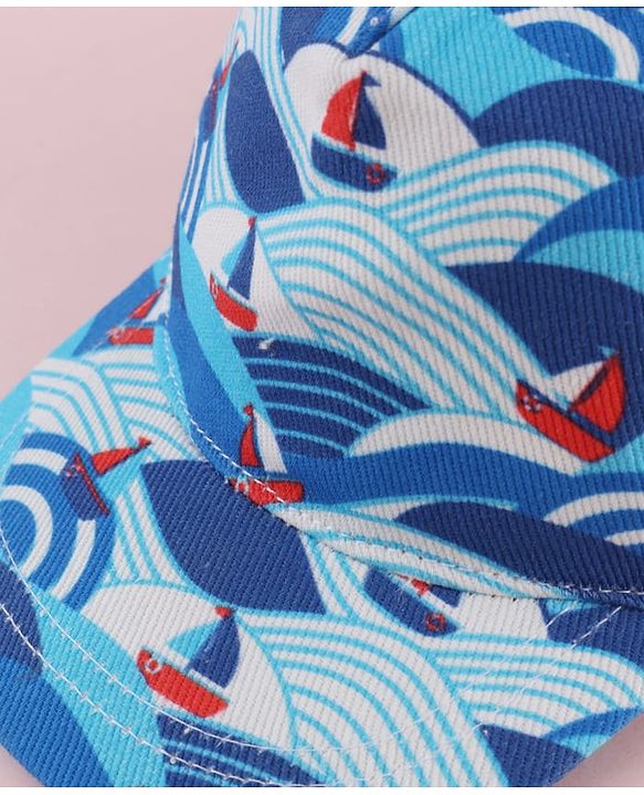 Babyhug Twill 100% Cotton Woven Baseball Cap With Ship Print Blue - Diameter 21 cm