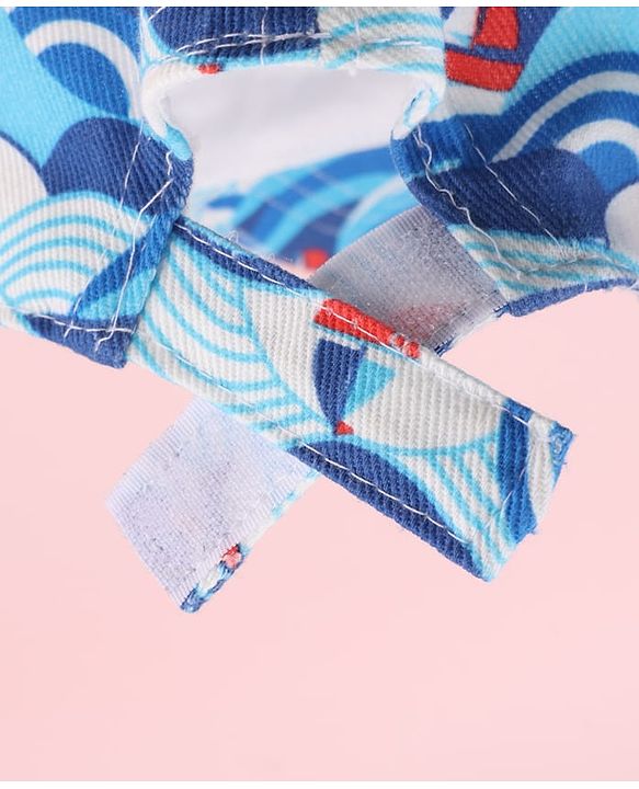 Babyhug Twill 100% Cotton Woven Baseball Cap With Ship Print Blue - Diameter 21 cm