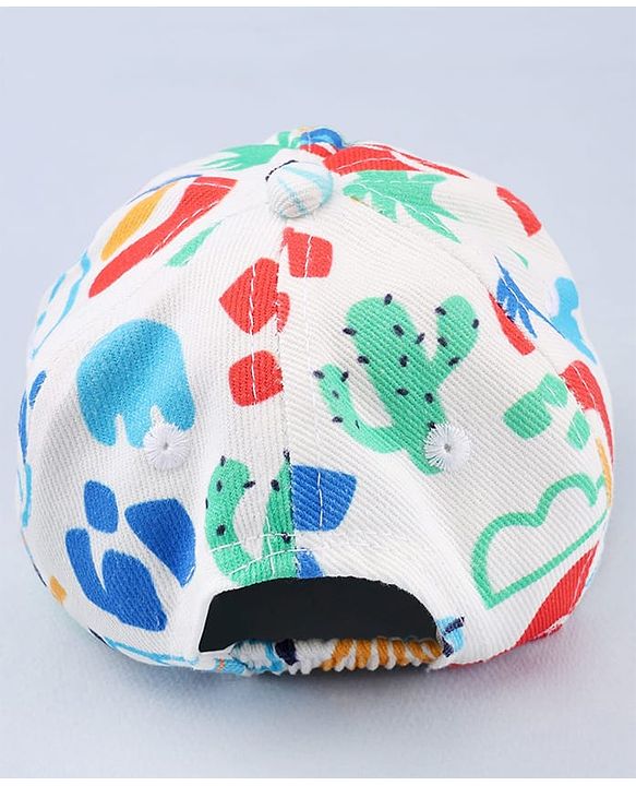 Babyhug Twill 100% Cotton Woven Baseball Cap With Vehicle Print White - Diameter 13.5 cm