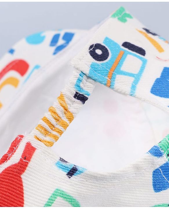 Babyhug Twill 100% Cotton Woven Baseball Cap With Vehicle Print White - Diameter 13.5 cm