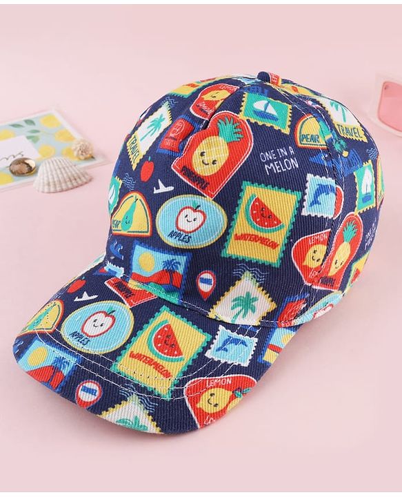 Babyhug Twill 100% Cotton Woven Baseball Cap With Tropical Print Blue - Diameter 19 cm