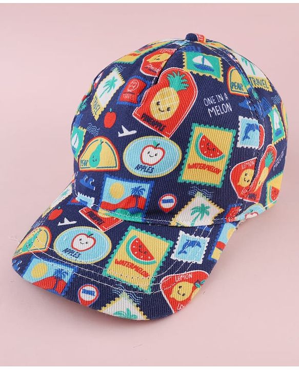 Babyhug Twill 100% Cotton Woven Baseball Cap With Tropical Print Blue - Diameter 19 cm