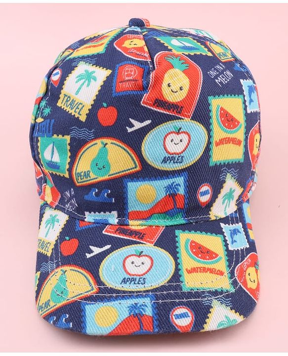 Babyhug Twill 100% Cotton Woven Baseball Cap With Tropical Print Blue - Diameter 19 cm