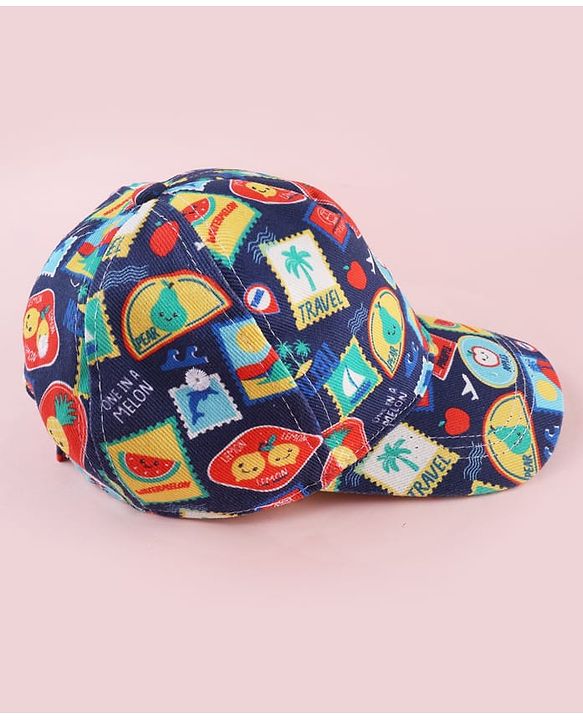 Babyhug Twill 100% Cotton Woven Baseball Cap With Tropical Print Blue - Diameter 19 cm