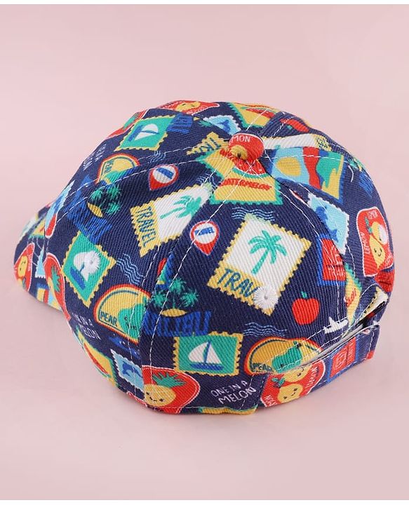 Babyhug Twill 100% Cotton Woven Baseball Cap With Tropical Print Blue - Diameter 19 cm