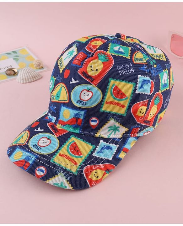 Babyhug Twill 100% Cotton Woven Baseball Cap With Tropical Print Blue - Diameter 19 cm