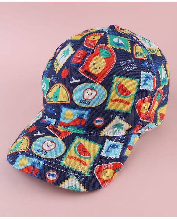 Babyhug Twill 100% Cotton Woven Baseball Cap With Tropical Print Blue - Diameter 19 cm