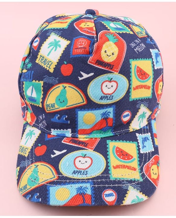 Babyhug Twill 100% Cotton Woven Baseball Cap With Tropical Print Blue - Diameter 19 cm