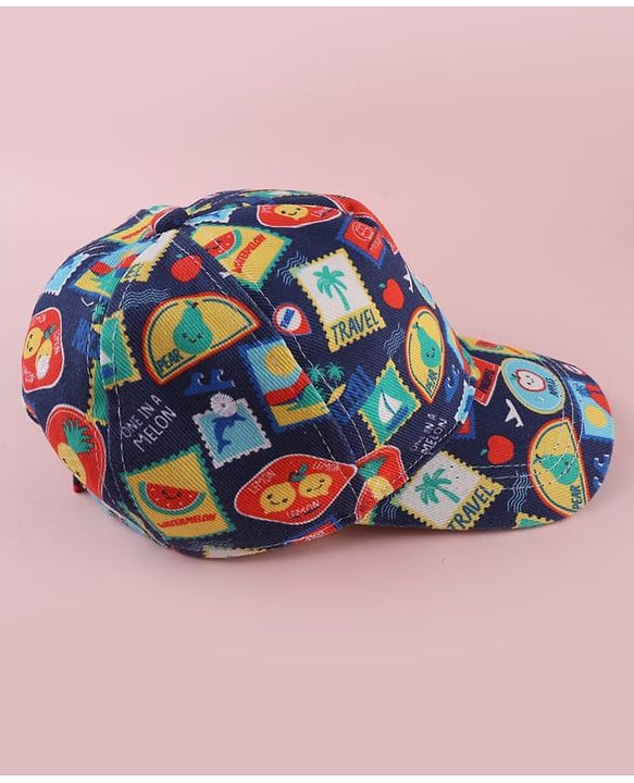 Babyhug Twill 100% Cotton Woven Baseball Cap With Tropical Print Blue - Diameter 19 cm