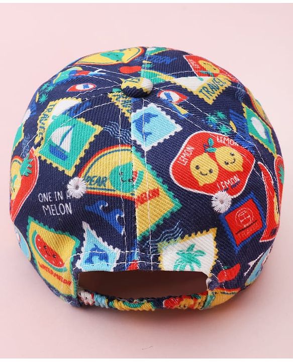Babyhug Twill 100% Cotton Woven Baseball Cap With Tropical Print Blue - Diameter 19 cm