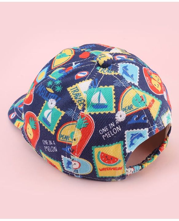 Babyhug Twill 100% Cotton Woven Baseball Cap With Tropical Print Blue - Diameter 19 cm