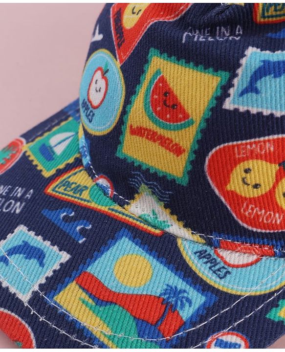 Babyhug Twill 100% Cotton Woven Baseball Cap With Tropical Print Blue - Diameter 19 cm
