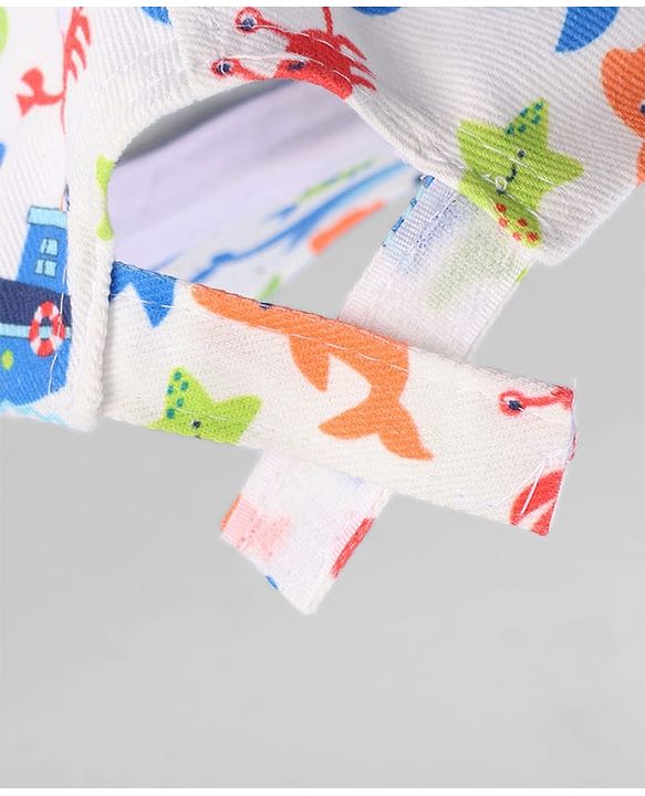 Babyhug Twill 100% Cotton Woven Baseball Cap With Sea Life Print Multicolor - Diameter 19.5 cm