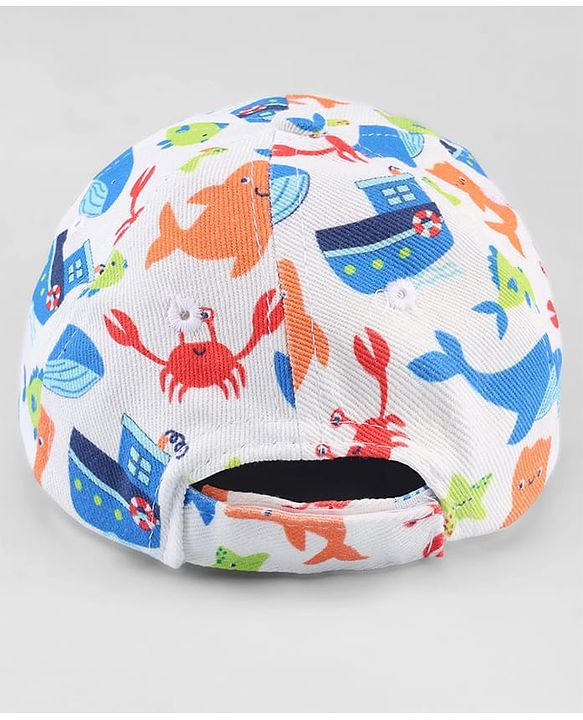 Babyhug Twill 100% Cotton Woven Baseball Cap With Sea Life Print Multicolor - Diameter 19.5 cm