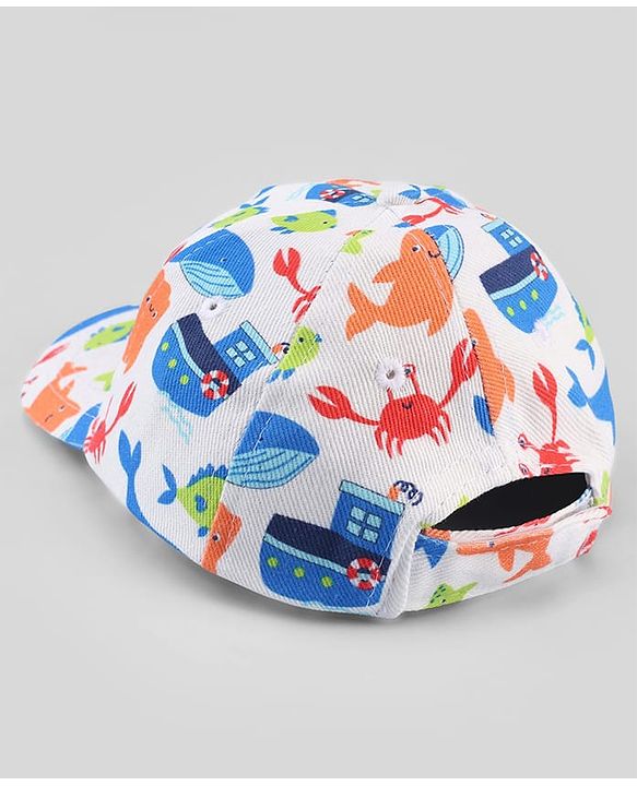 Babyhug Twill 100% Cotton Woven Baseball Cap With Sea Life Print Multicolor - Diameter 19.5 cm