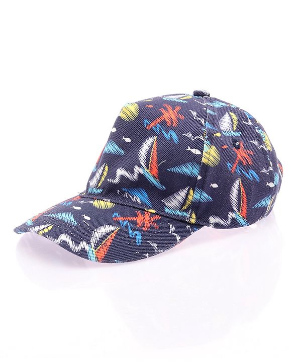 Babyhug Twill 100% Cotton Woven Nautical Theme Printed Baseball Cap Multicolor - Diameter 14.5 cm