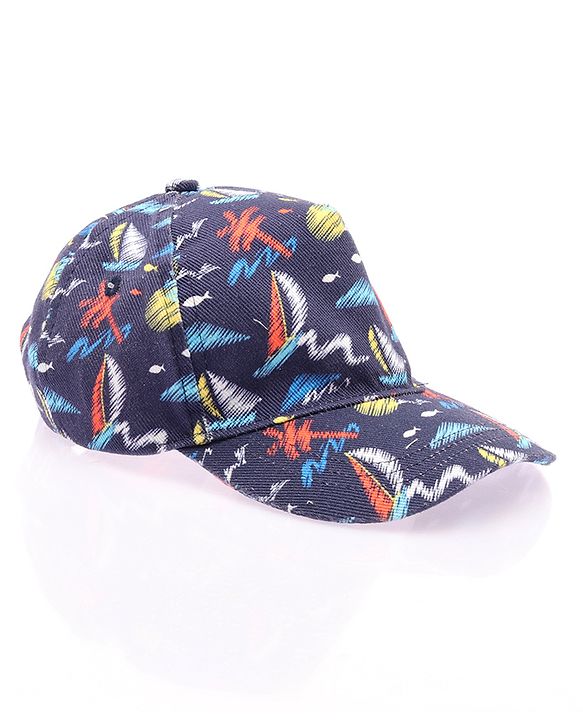 Babyhug Twill 100% Cotton Woven Nautical Theme Printed Baseball Cap Multicolor - Diameter 14.5 cm