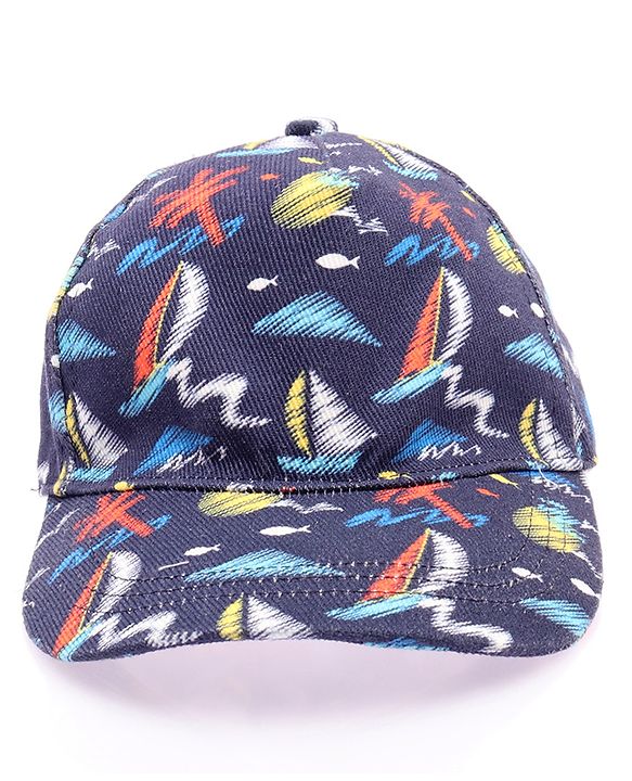 Babyhug Twill 100% Cotton Woven Nautical Theme Printed Baseball Cap Multicolor - Diameter 14.5 cm