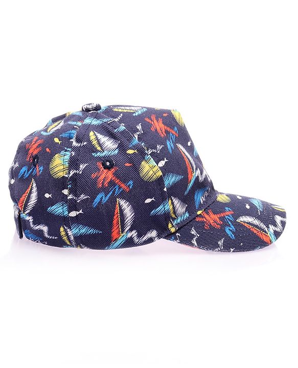 Babyhug Twill 100% Cotton Woven Nautical Theme Printed Baseball Cap Multicolor - Diameter 14.5 cm