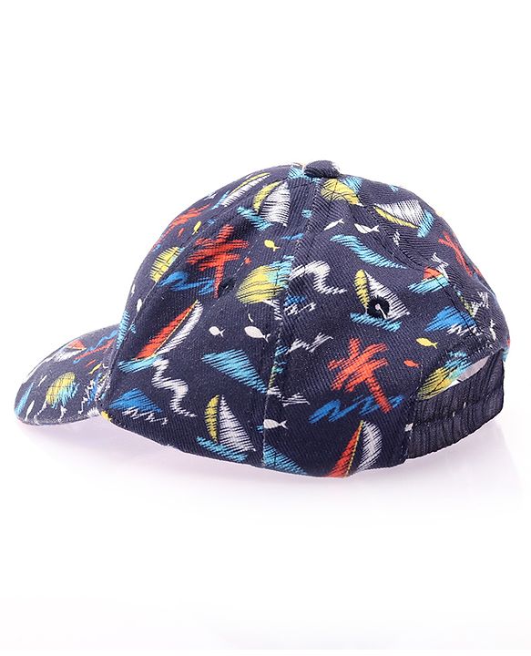 Babyhug Twill 100% Cotton Woven Nautical Theme Printed Baseball Cap Multicolor - Diameter 14.5 cm
