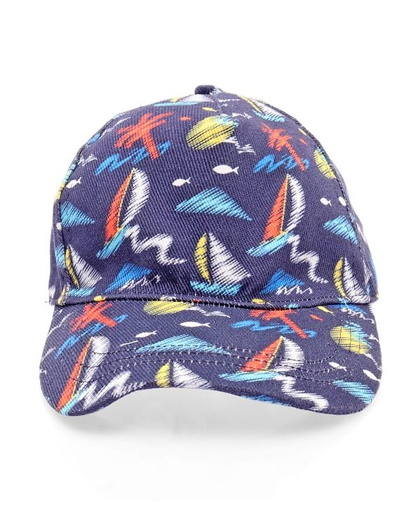 Babyhug Twill 100% Cotton Woven Nautical Theme Printed Baseball Cap Multicolor - Diameter 14.5 cm