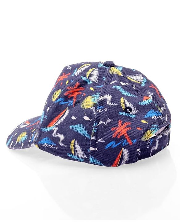 Babyhug Twill 100% Cotton Woven Nautical Theme Printed Baseball Cap Multicolor - Diameter 14.5 cm