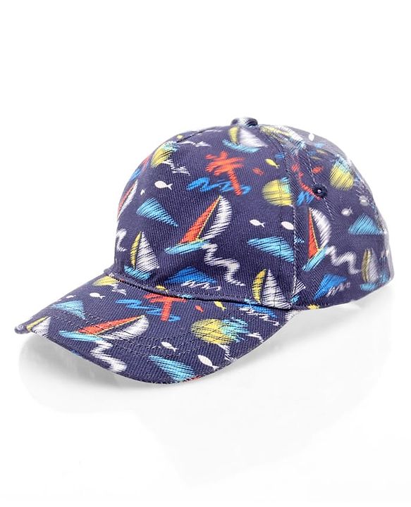 Babyhug Twill 100% Cotton Woven Nautical Theme Printed Baseball Cap Multicolor - Diameter 14.5 cm