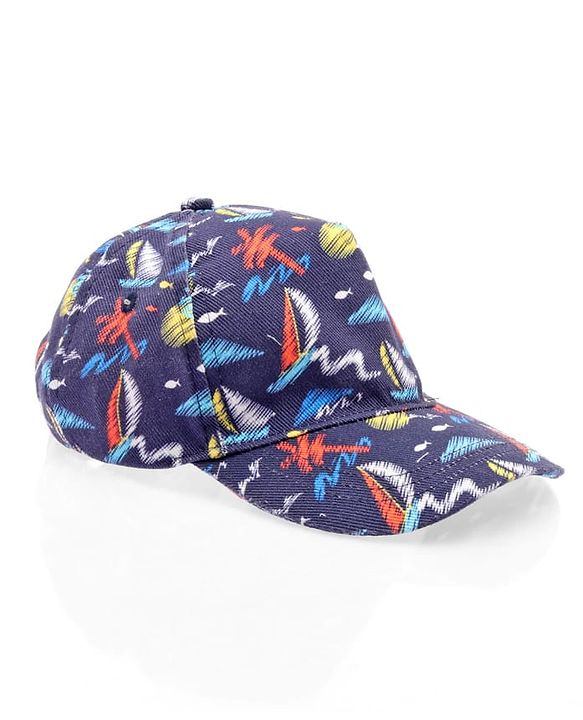 Babyhug Twill 100% Cotton Woven Nautical Theme Printed Baseball Cap Multicolor - Diameter 14.5 cm