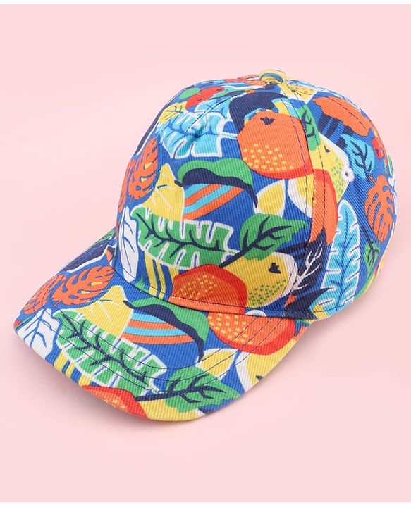 Babyhug Twill 100% Cotton Woven Baseball Cap With Tropical Print Blue - Diameter 19.5 cm