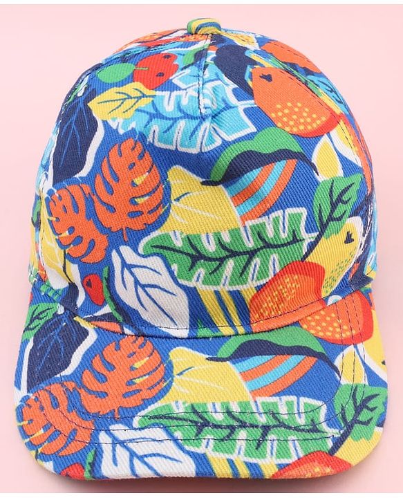 Babyhug Twill 100% Cotton Woven Baseball Cap With Tropical Print Blue - Diameter 19.5 cm